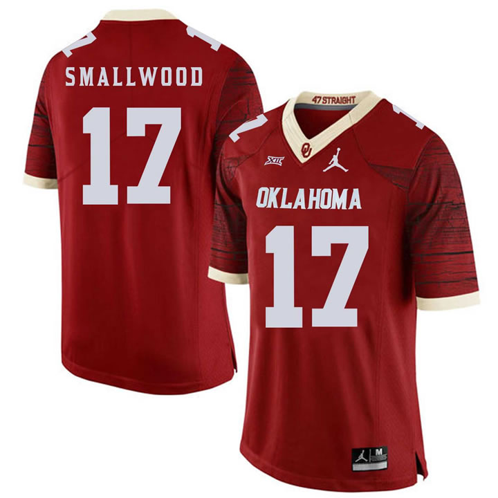 Oklahoma Sooners #17 Jordan Smallwood Red 47 Game Winning Streak College Football Jersey Dzhi